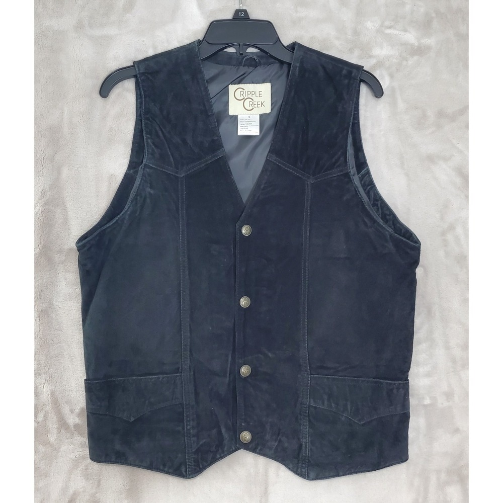 Cripple Creek‎ Vest Mens Small Black Suede Genuine Leather Western Lined Buttons
